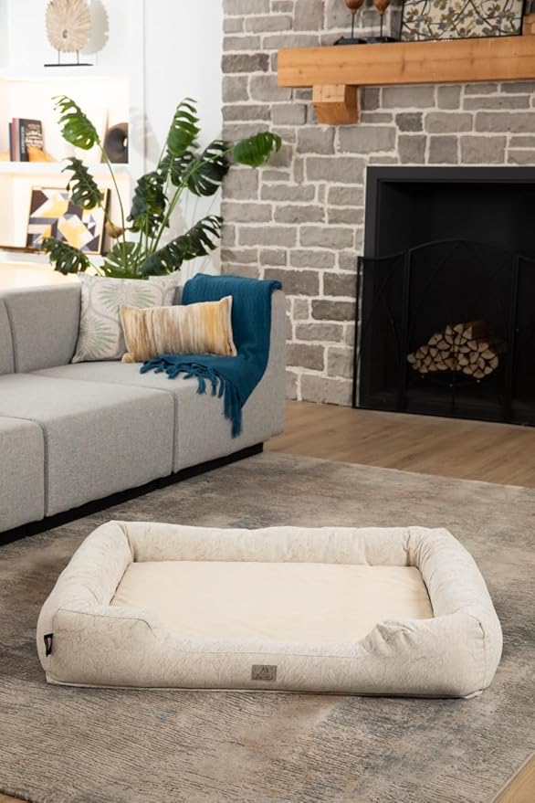 Furry's Paradise Foam Cuddler Pet Bed with Waterproof Liners, Reversible Cushion, Washable Cover, Recycled Fibers and Non-Slip Bottom. (Brown Marble, Orthopedic Large)