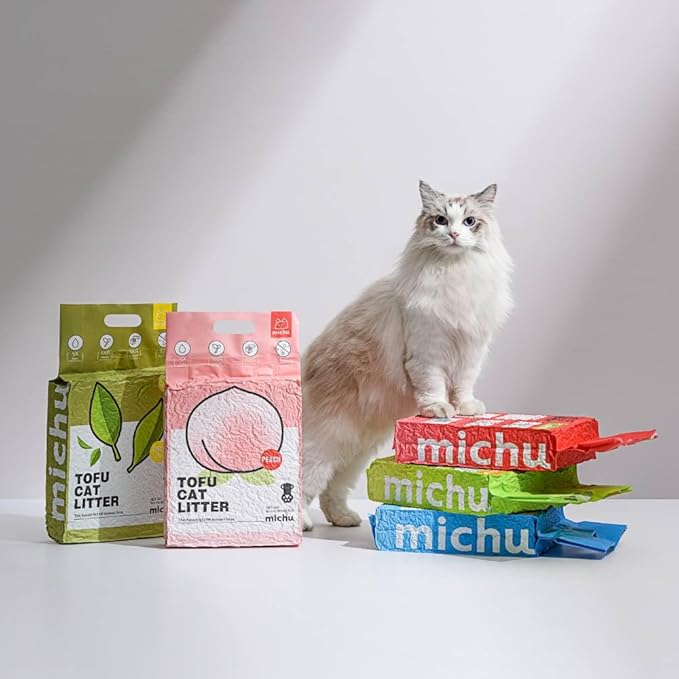 Michu Tofu Cat Litter Natural Clumping Tofu Cat Litter, Fast Clumping and Easily Scoop-able 5.5lb/88oz 5 Scents - Greentea, 6 Pack