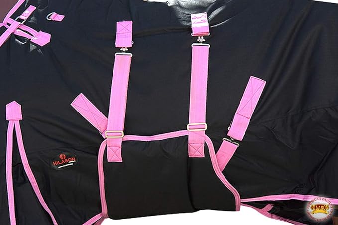 HILASON Black with Pink Trims 76 inch 1200D Winter Waterproof Poly Horse Turnout Blanket Belly Wrap