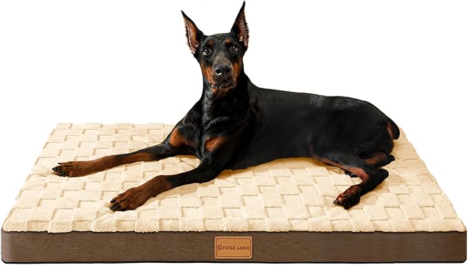 Patas Lague Orthopedic XL Dog Bed Large Sized Dog 48''X30'', Waterproof Soft Comfortable Egg Crate Foam Large Pet Beds Crate Mat with Removable Washable Cover and Nonskid Bottom, Brown