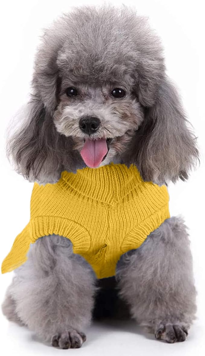 CHBORCHICEN Small Dog Sweaters Knitted Pet Cat Warm Dog Sweatshirt Winter Clothes Kitten Puppy Sweater (XXS, Dress-Yellow)