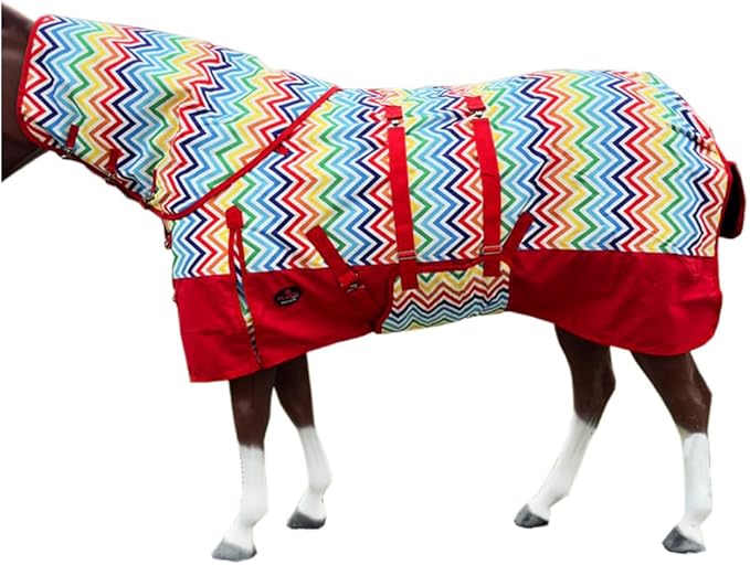 HILASON 1200D Winter Waterproof Poly Horse Hood Turnout Neck Blanket Belly Wrap Rainbow Zigzag | Blankets for Horses