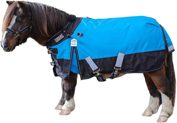 Derby Originals Nordic Tough 1200D Ripstop Waterproof Reflective All Season Mini Horse Pony Turnout Rain Sheet, Electric Blue, 48"