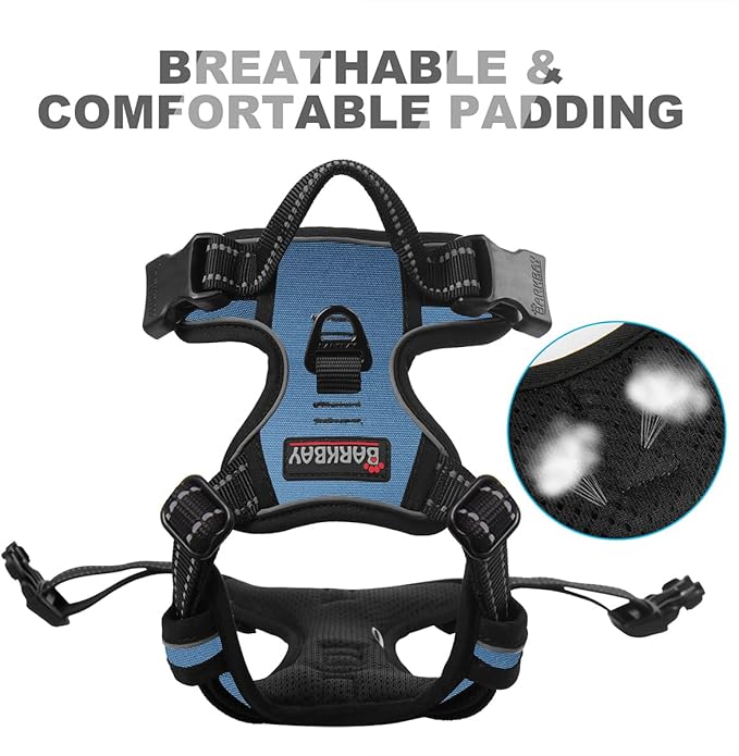 BARKBAY No Pull Dog Harness Front Clip Heavy Duty Reflective Easy Control Handle for Large Dog Walking(Navy,XS)
