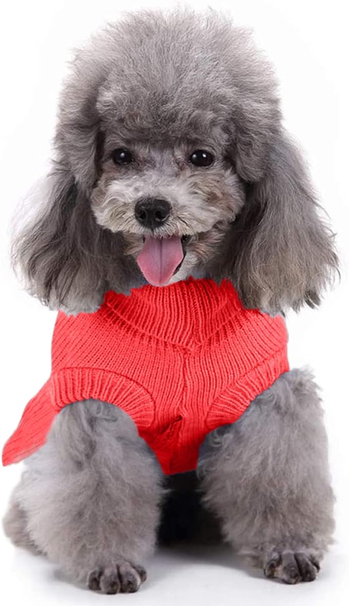 CHBORCHICEN Small Dog Sweaters Knitted Pet Cat Warm Dog Sweatshirt Winter Clothes Kitten Puppy Sweater (XXS, Dress-Red)