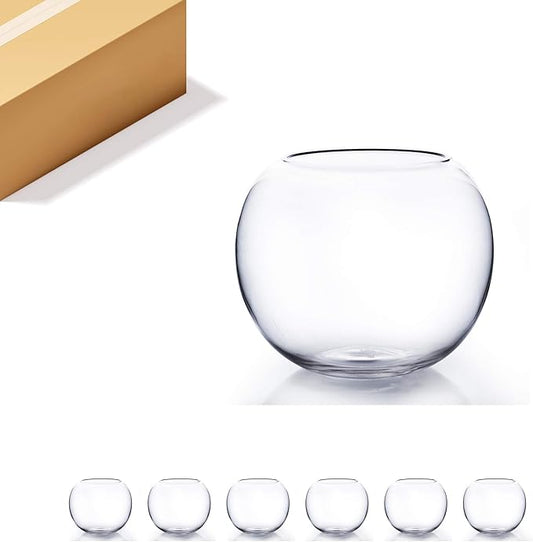 WGV Bowl Glass Vase Bulk, Diameter 8", Height 6.5", Open Width 3.75", (Multiple Sizes Choices) Clear Bubble Planter Terrarium Fish Bowl for Wedding Event Home Decor, 6 Pieces (VBW0008)