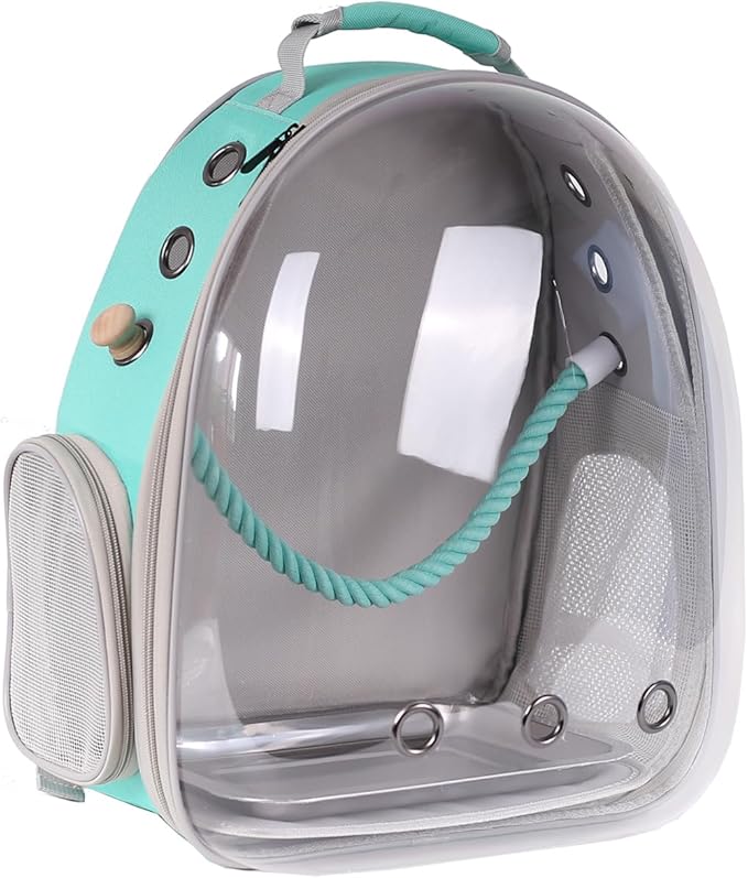 Bird Travel Backpack Carrier, Clear Bubble Window Transport Backpack for Birds, Space Capsule Astronaut Liked Vet Carry School Bag for Parakeet Parrot (M-GRN, Clear Bubble)