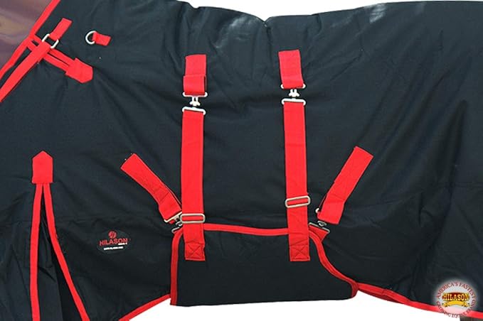 Black with Red Trims 75 Inch HILASON 1200D Winter Waterproof Poly Horse Turnout Blanket Belly Wrap