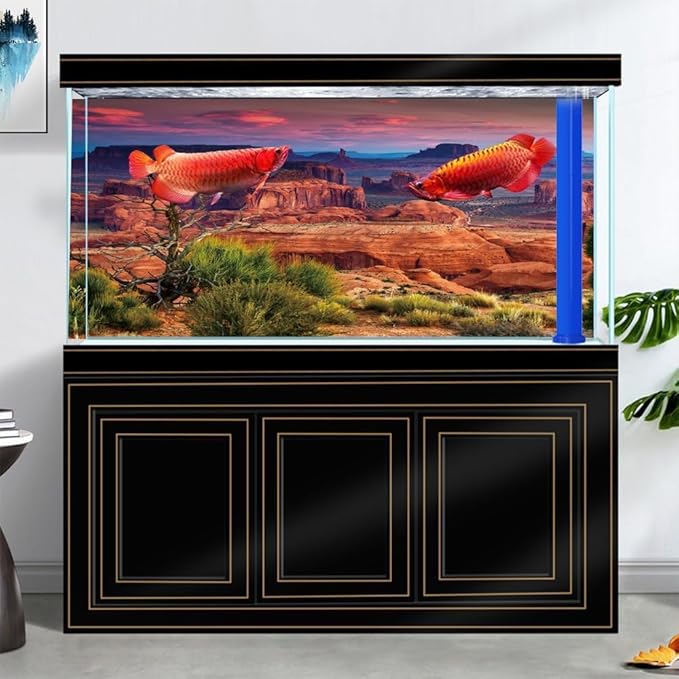 60X24IN Desert Loess Rock Cactus Oasis Reptile Habitat Background, Natural Sunset Desert Themed Terrarium Background, Aquarium Background with 10 EVA Double-Sided Tape