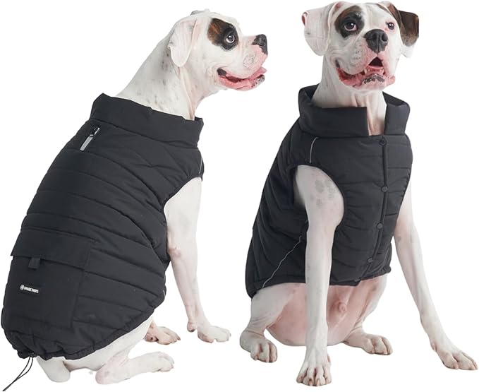 Spark Paws Dog Winter Jacket, Water-Resistant Coat, Warm Reflective Windproof Fleece-Interior, for Medium and Large Dogs - Black - 3XL