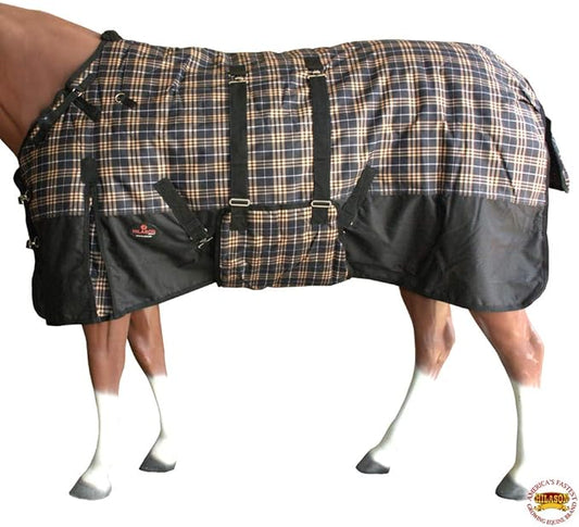 HILASON Orange Black Plaid 69 in 1200D Winter Waterproof Poly Horse Turnout Blanket Belly Wrap