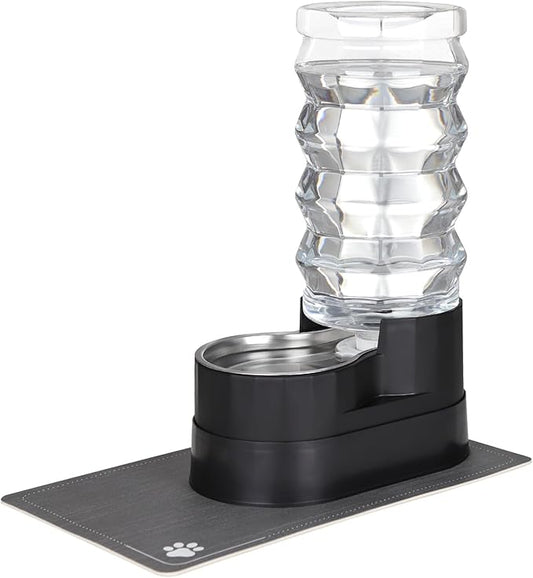 RIZZARI Automatic Pet Waterer, Gravity Stainless Steel Water Dispenser, 100% BPA-Free, Large Capacity Water Feeder for Cats and Small and Medium-Sized Dogs (Black Raised, 9L)