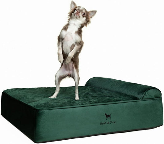 NOAH & PAW Dog Bed, 28x23x7.5 Inch, Orthopedic Dog Beds for Medium Size Pets, Eggshell Memory Foam Infused with Cooling Gel, Waterproof, Machine Washable, Includes Inner Cover (Velvet Collection)