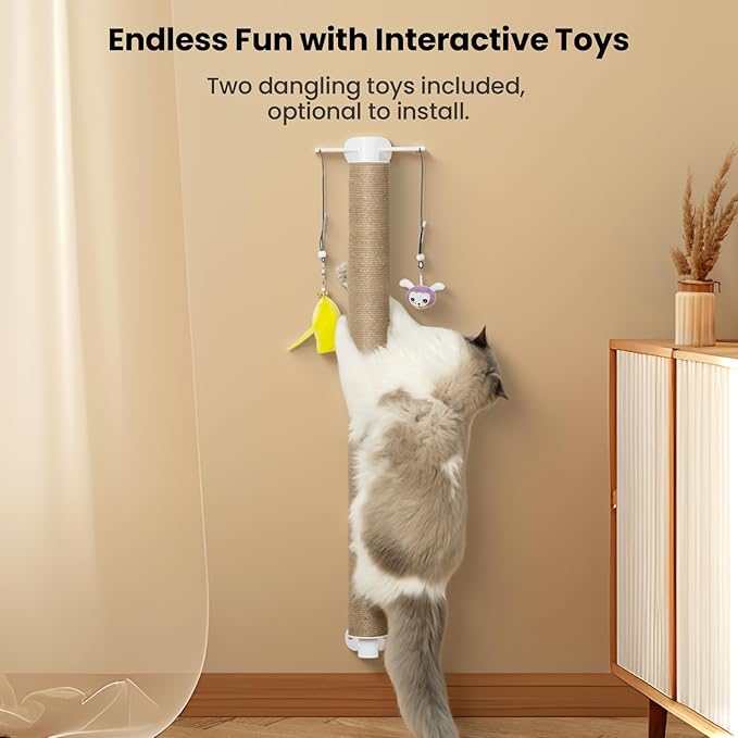 SVD.PET Cat Scratching Post Wall Mounted, 37.5" Tall Jute Cat Scratcher for Wall with Hanging Toys for Large Cats Indoor Cat Wall Furniture