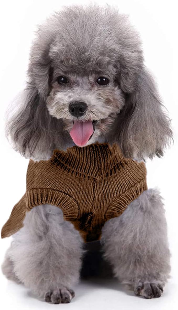 CHBORCHICEN Small Dog Sweaters Knitted Pet Cat Warm Dog Sweatshirt Winter Clothes Kitten Puppy Sweater (XS, Dress-Brown)