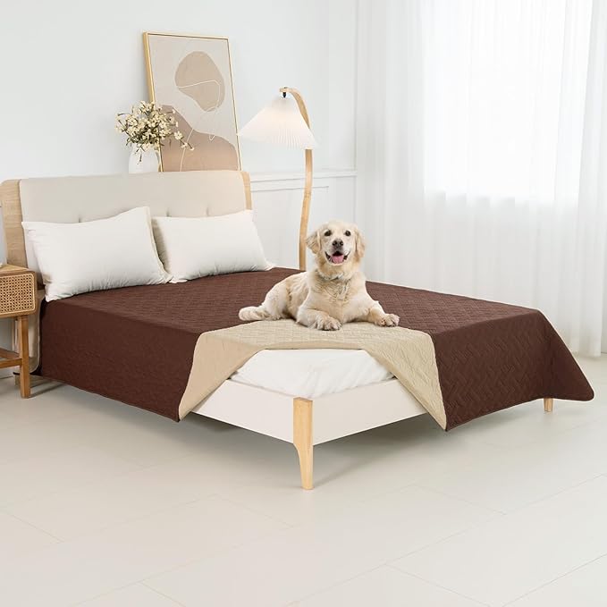 BOCTOPUG Dog Bed Cover for Pets Blankets Rug Pads for Couch Protection Waterproof Bed Covers Dog Blanket Furniture Protector Reusable Changing Pad (Brown+Beige, 52"x82")