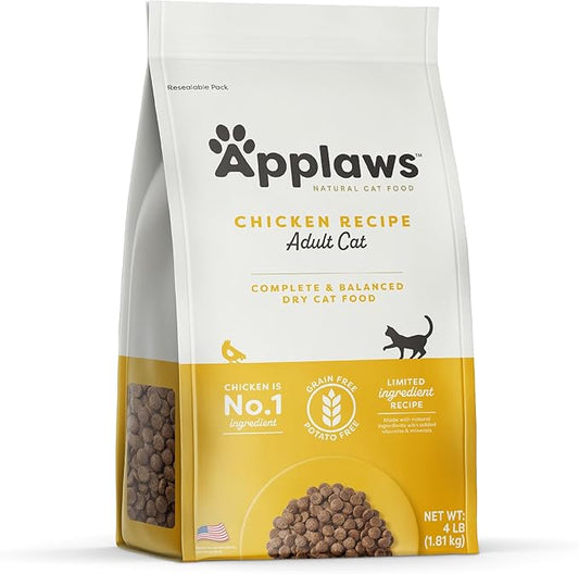 Applaws Complete Dry Cat Food, Grain-Free, Limited and Natural Ingredients, Added Vitamins & Minerals, High Protein, Supports Digestion, Chicken Recipe (4 Pound Bag)