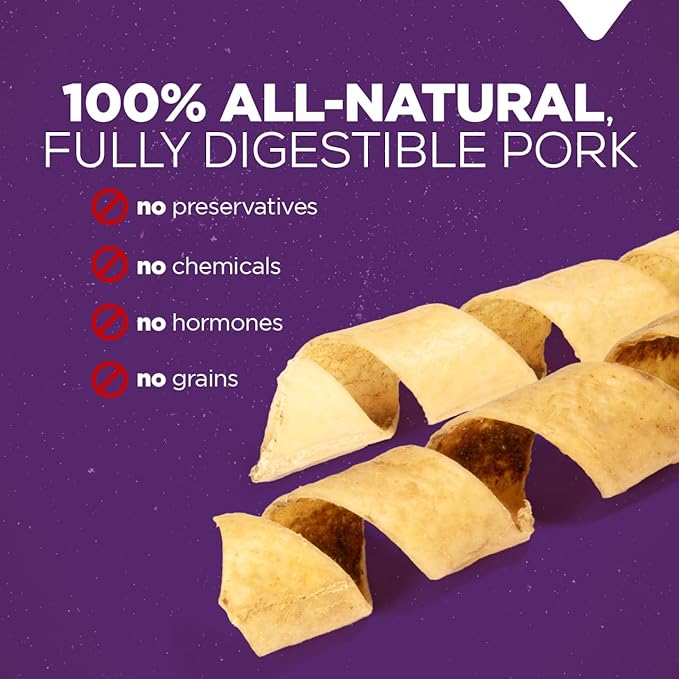 Natural Farm Curly Pork Collagen Sticks (5-6 Inch, 6 Pack), Fully Digestible & Natural Dog Chews, Flavorful & Long Lasting, Best for Small & Medium Chewers, Odor-Free Rawhide Alternative