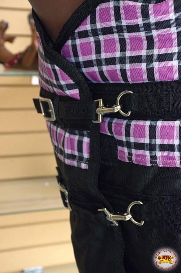 HILASON Pink Black Plaid 72 in 1200D Winter Waterproof Poly Horse Turnout Blanket Belly Wrap