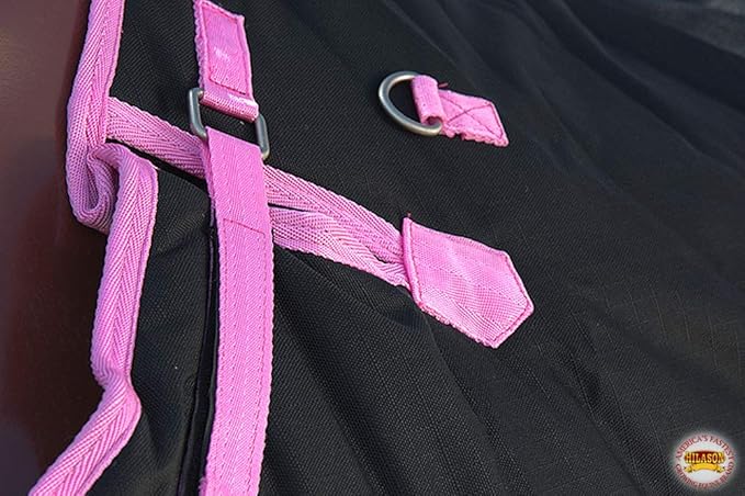 Black with Pink Trims 84 Inch HILASON 1200D Winter Waterproof Poly Horse Turnout Blanket Belly Wrap