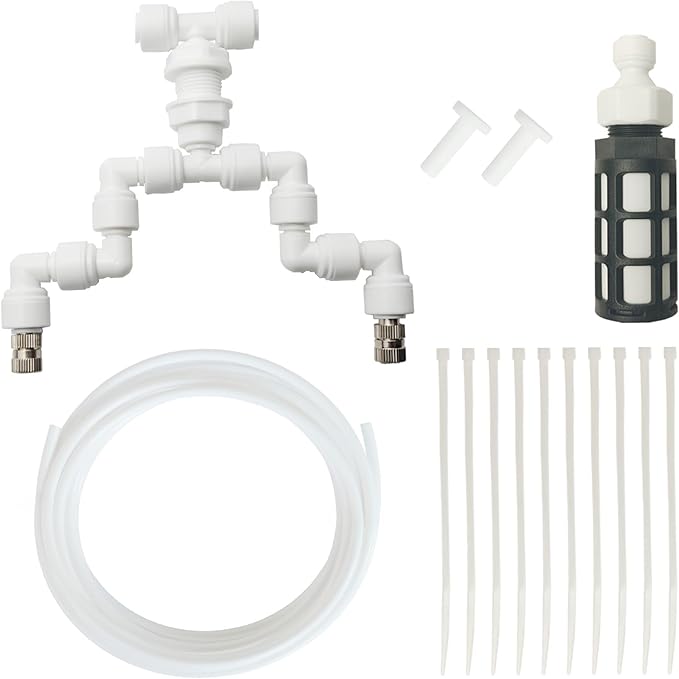 Reptile Terrariums Misting Accessories kit, Adjustable Dual-Head Reptile Mister Nozzles, with 16ft 1/4 inch Tube, White