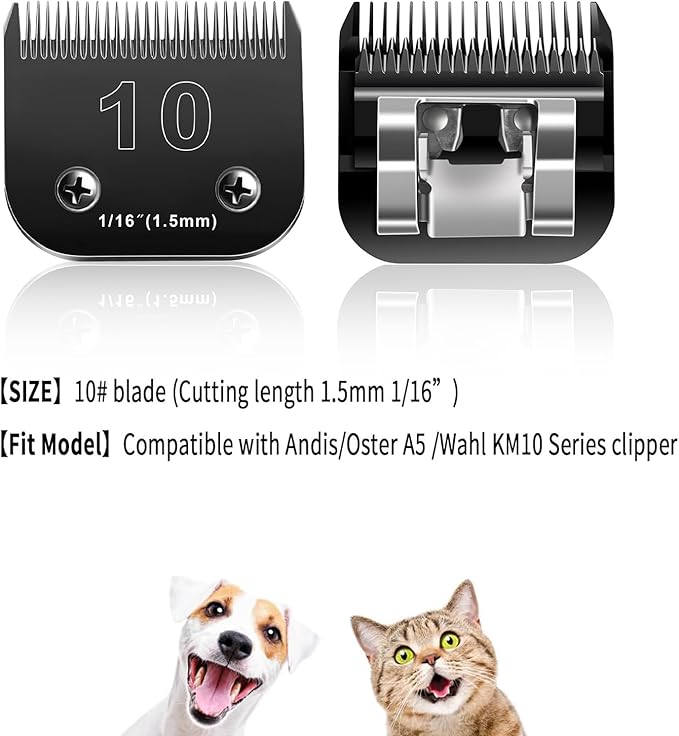 Audoc 10 Blades Dog Grooming Blades Compatible with Andis/Oster A5/Wahl KM-10 Series Dog Clippers,Detachable Clipper Replacement Blade,Black (7PCS #10+30+40+3FC+4FC+5FC+7FC)