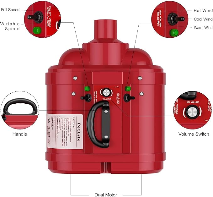 PetLife Dog Dryer for Large Dogs, Dual Motor 5.0 HP Variable Speed Dog Hair Dryer, Professional Force Dog Dryer Dog Grooming Dryer Blower with Heater