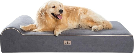 Jumbo Orthopedic Dog Bed for Large Dogs - 7-inch Thick Memory Foam Dog Bed with Pillow Removable Cover Machine Washable (Gray | Suede), 50''L x 34''W x 10''Th I Extra Large
