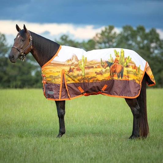 Jeffers Expression 1200 Denier Standard Neck Turnout Blanket, Cattle Drive Pattern, 66" - Waterproof, Breathable Horse Blanket with 240 gram Polyfill, Ideal Protection for Winter, Medium Weight