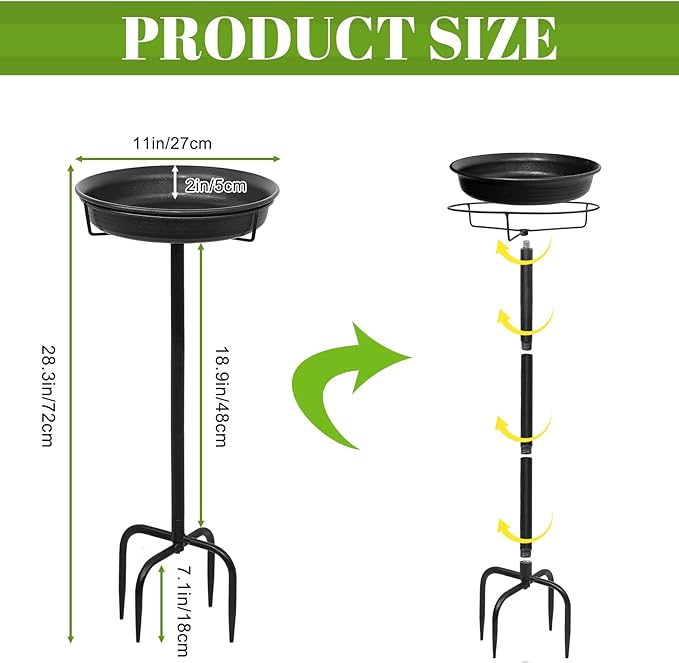 28In Freestanding Birdbaths Bowl Outdoor, Free Standing Garden Bird Bath Bird Feeder Bowl with Metal Stake, Detachable Decoration Spa Birdfeeder for Garden Patio Yard Lawn, New Upgrade(A)