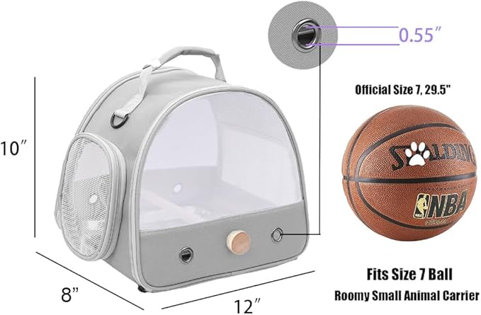 Bird Carrier, Portable Small Bird Parrot Parakeet Carrier with Standing Perch and Soft Support Mat, Side Access Window Collapsible (Grey, Mesh Windows)