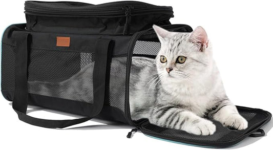 HSC PET Soft Cats Carrier Small Dog Carriers Airline Approved Softsides Pets Bag,Black,Lightweight,Luxury Style,Top Expandable,Guaranteed on Cabin Board Flight Travel Recommend Under 15 lbs (Black)