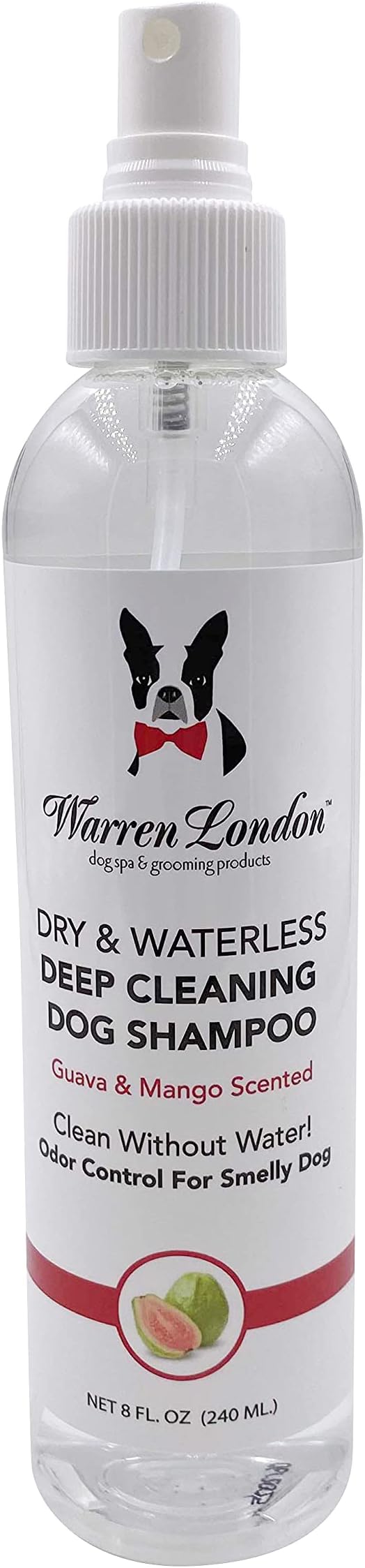 Warren London Dry & Waterless Shampoo for Dogs & Pets- No Rinse Dog Shampoo- Dog Dry Shampoo for Smelly Dogs- Waterless Shampoo Spray for Dogs- Waterless Pet Shampoo- Guava Mango Scent 8oz