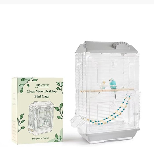 Clear View Bird Cage, Indoor Large Cage for Parakeet, Budgies, Cockatiels, Jaula para pajaritos, Easy Clean Safe Materials