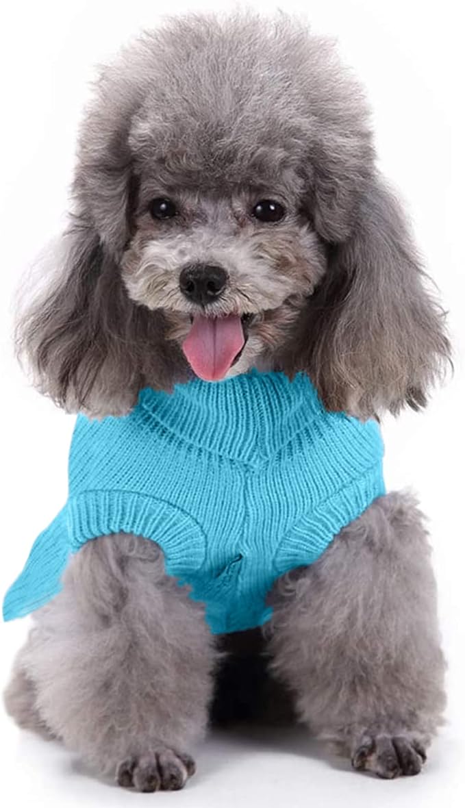 CHBORCHICEN Small Dog Sweaters Knitted Pet Cat Warm Dog Sweatshirt Winter Clothes Kitten Puppy Sweater (M, Dress-Sky Blue)