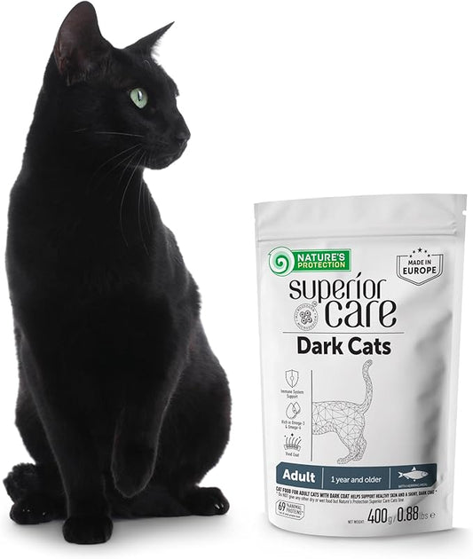Nature's Protection Dry Cat Food - Grain Free, High Protein Cat Food Dry Kibble for Indoor Adult Cats with Dark Fur - Sensitive Stomach, No Tear Stains & Hairball (Superior Care - Herring, 14.11 oz)