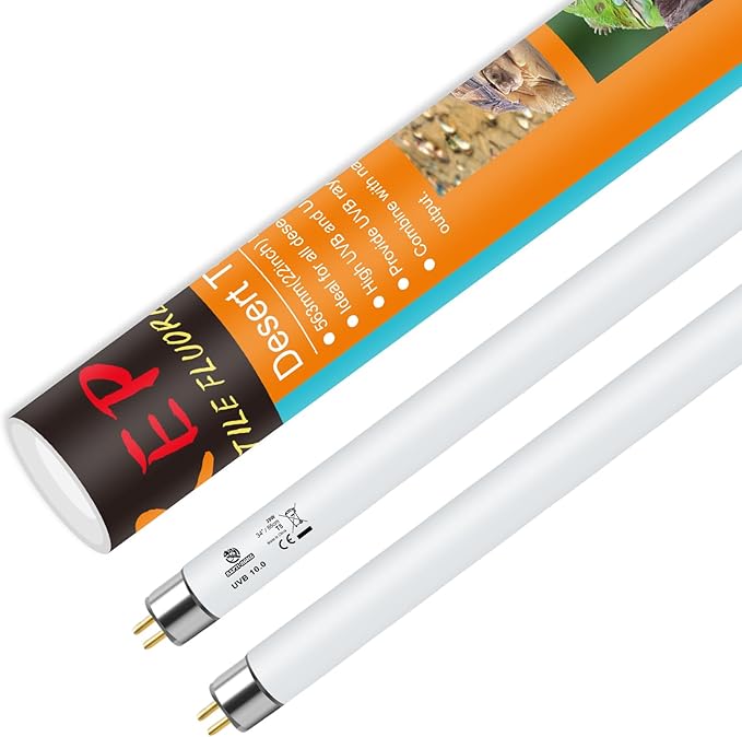 T5 UVB Reptile Light 24W 10.0,UVA UVB Light Bulb for Reptiles,2 Pack Reptile UVB Lamp Tube for Bearded Dragon
