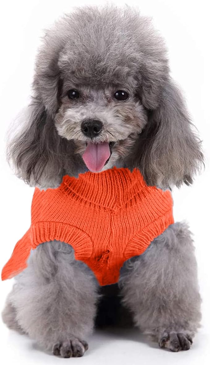 CHBORCHICEN Small Dog Sweaters Knitted Pet Cat Warm Dog Sweatshirt Winter Clothes Kitten Puppy Sweater (XS, Dress-Orange)