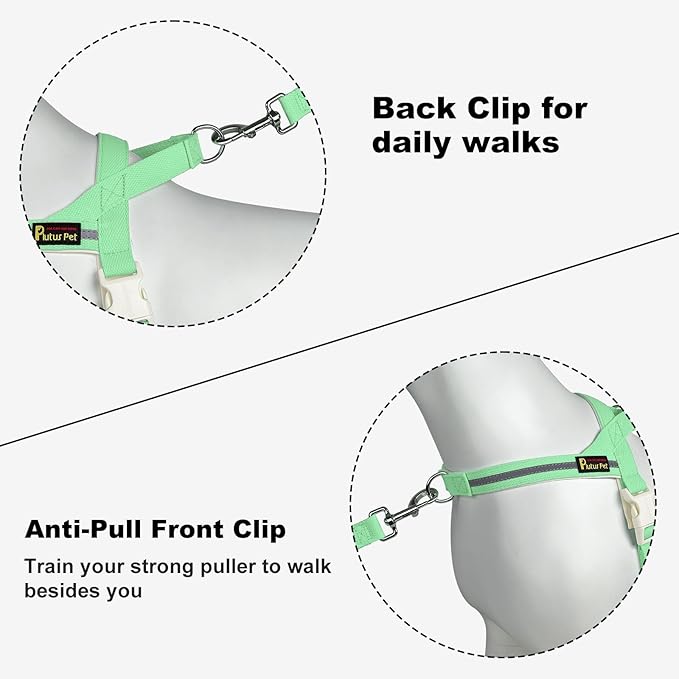 Plutus Pet Cotton Dog Harness and Leash Set, Reflective and Soft Padded, Quick Fit Vest Harness, for Small, Medium and Large Dogs, Light Green, L