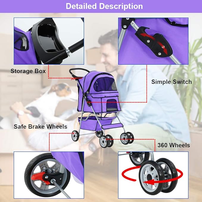 BestPet Pet Stroller Cat Dog Cage Stroller Travel Folding Carrier