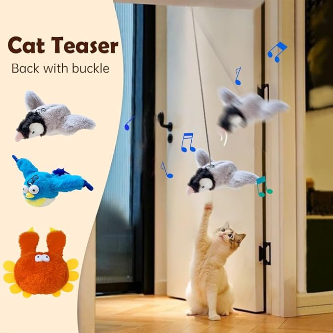 Flapping Chase Cat Toy, Interactive Chirping Flying Bird Cat Toy, Chirping Bird Cat Toy Flapping Wings (Orange)