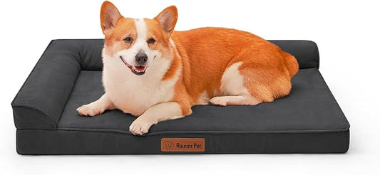 Orthopedic Dog Beds Large Sized Dog, Memory Foam Pet Bed for Large Dogs, Removable and Washable Microsuede Cover, TPU Waterproof Liner, Nonskid Bottom, 41x27x6 Inches, Dark Grey