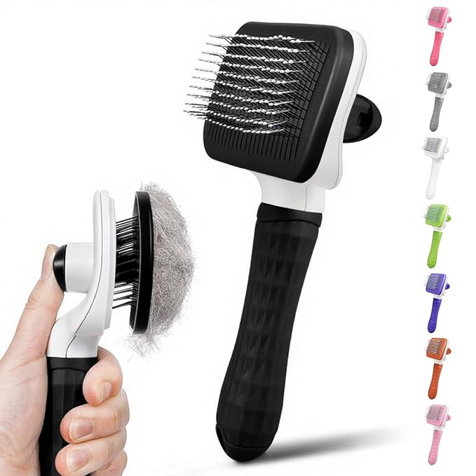Self Cleaning Slicker Brush, Dog Cat Bunny Pet Grooming Shedding Brush, Easy to Remove Loose Undercoat, Pet Massaging Tool Suitable for Pets with Long or Short Hair (Black)