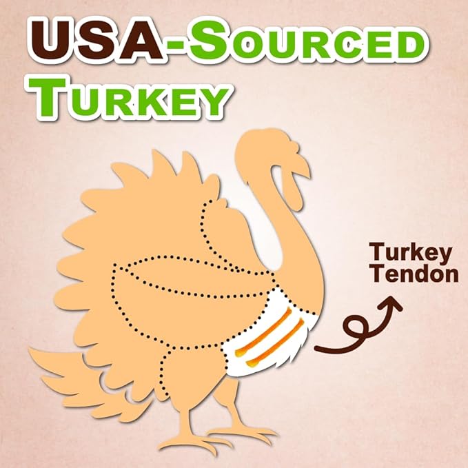 AFreschi Turkey Tendons for Dogs, USA-Sourced, Healthy Dog Treats, Rawhide-Free Puppy Chews, Long Lasting, All Natural, Hypoallergenic Dog Treats for Medium Breeds, 2 Count Pack Bone (M)