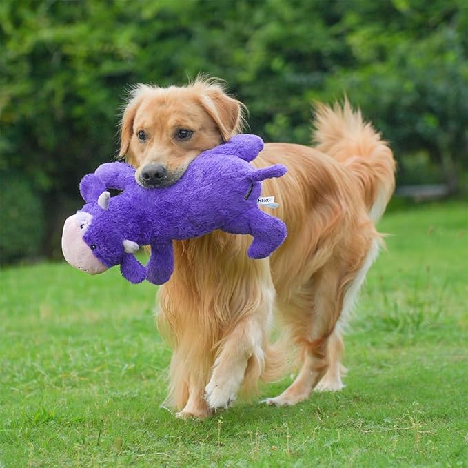 Hero Giant Chuckles Plush Dog Toy - Dog Squeaky Toys - Durable Toy with Grunt Squeaker, XL, Cow