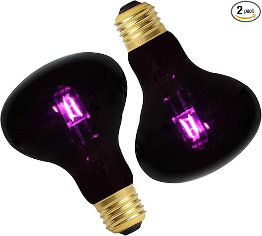 WUHOSTAM 2 Pack 75W Reptile UVA Infrared Moonlight Night Heat Lamp,Basking Spot Bulb Black Glass Cover for Lizard, Chameleon, Snake, Aquarium Reptile, Amphibian