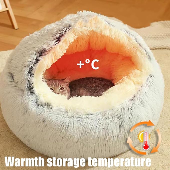 Plush Fluffy Dog and Cats Round Bed, Ultra-Soft Plush with Raised Rim, Non-Slip Bottom, Plush Cat Bed with A Cover, for Small Dogs and Cats (Pink, Large)