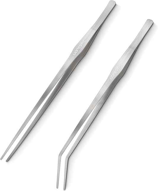 VORESTIC 2 Pcs 15 Inch Tweezers, Heavy Duty Reptile Feeding Tongs, Aquarium Tongs, Reptile Tweezers Feeding, Reptile Tongs, Straight and Curved Long Tweezers for Aquarium and Terrarium