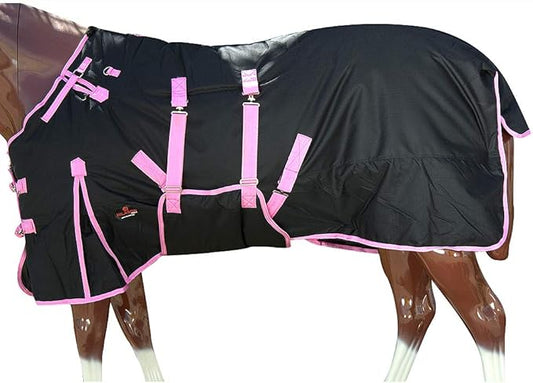 HILASON Black with Pink Trims 72 Inch 1200D Winter Waterproof Poly Horse Turnout Blanket Belly Wrap