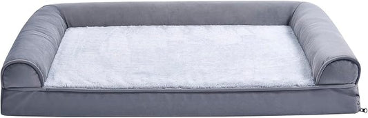 Amazon Basics Living Room Couch Dog Bed with Premium Foam, Pressure-Relief Support for Dogs up to 55lbs, Machine Washable Cover, Large Sized (36" x 27"), Grey